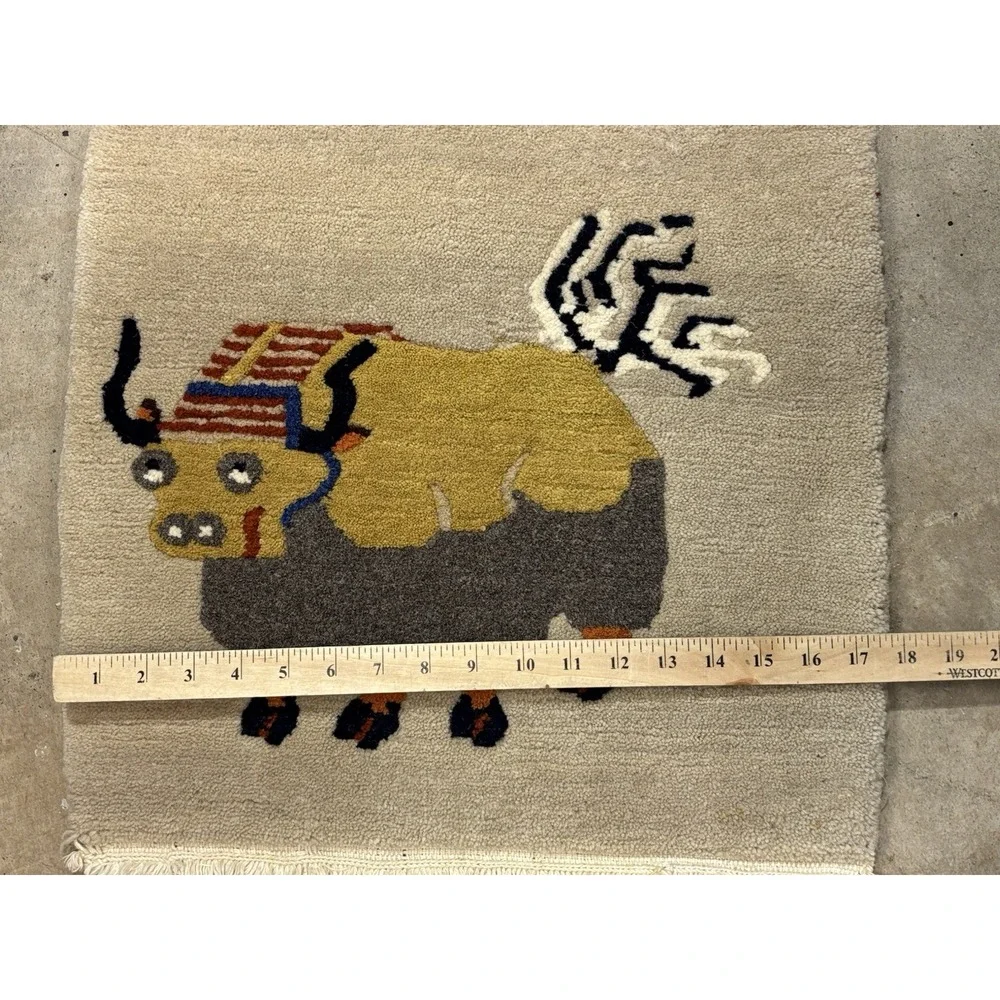 Tibetan Yak Meditation Carpet 100% Wool Wall Hanging Hand Woven in Nepal 17x30